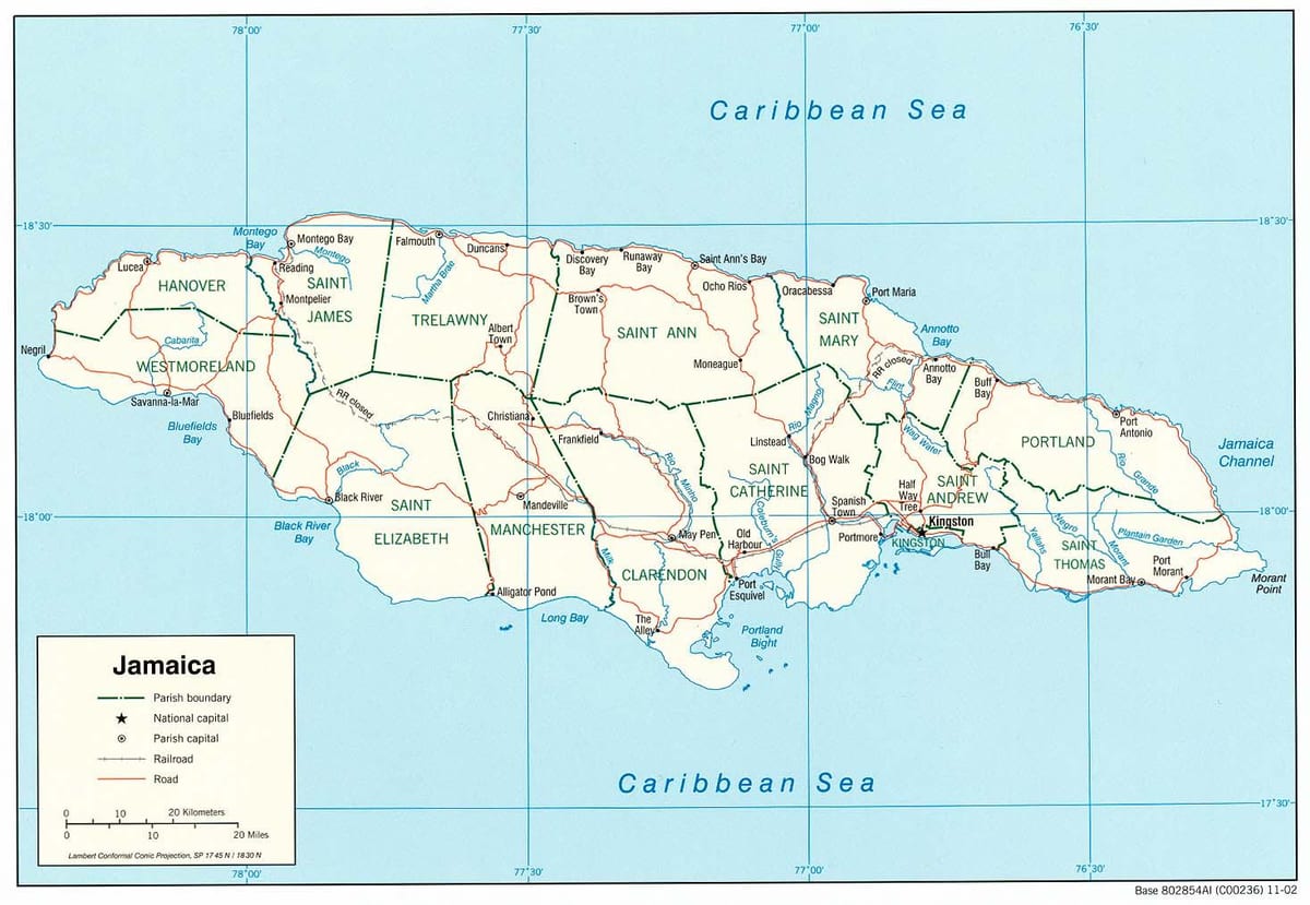 Karta över floder i jamaica
