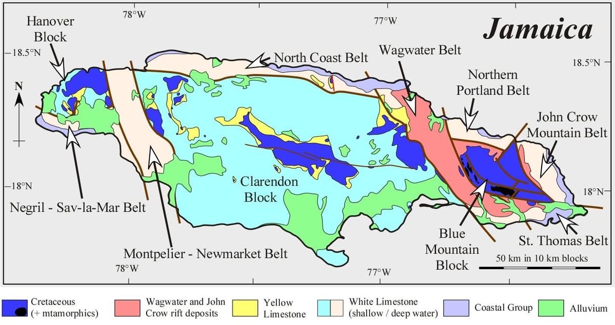 Karta över geologiska jamaica
