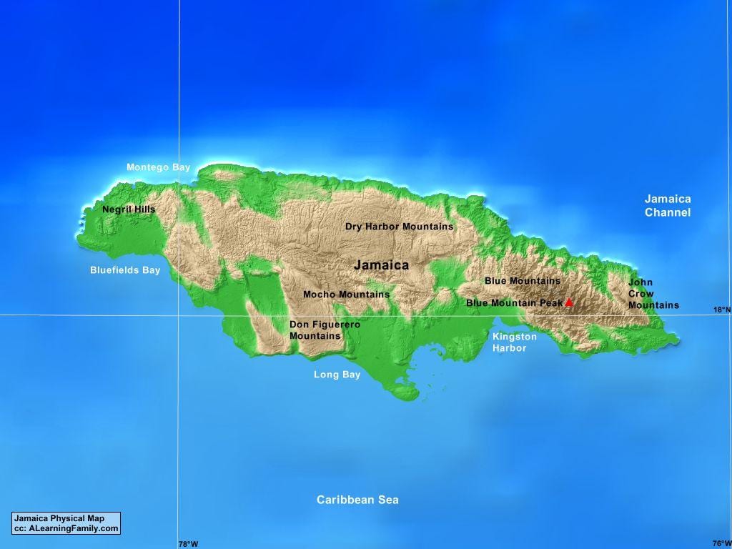 Karta över jamaica berg 