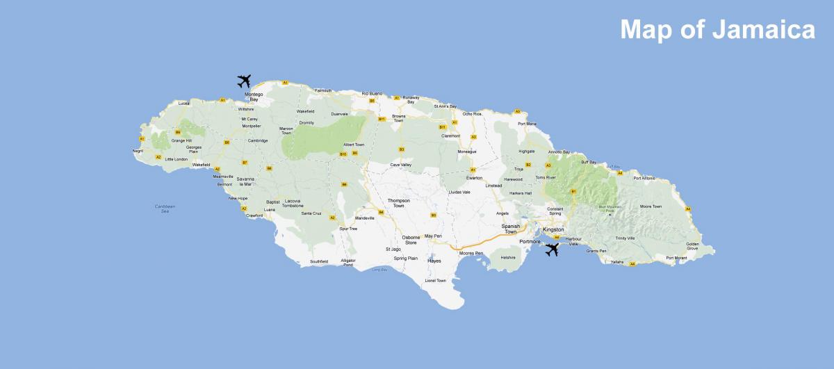 karta över jamaica flygplatser och resorts