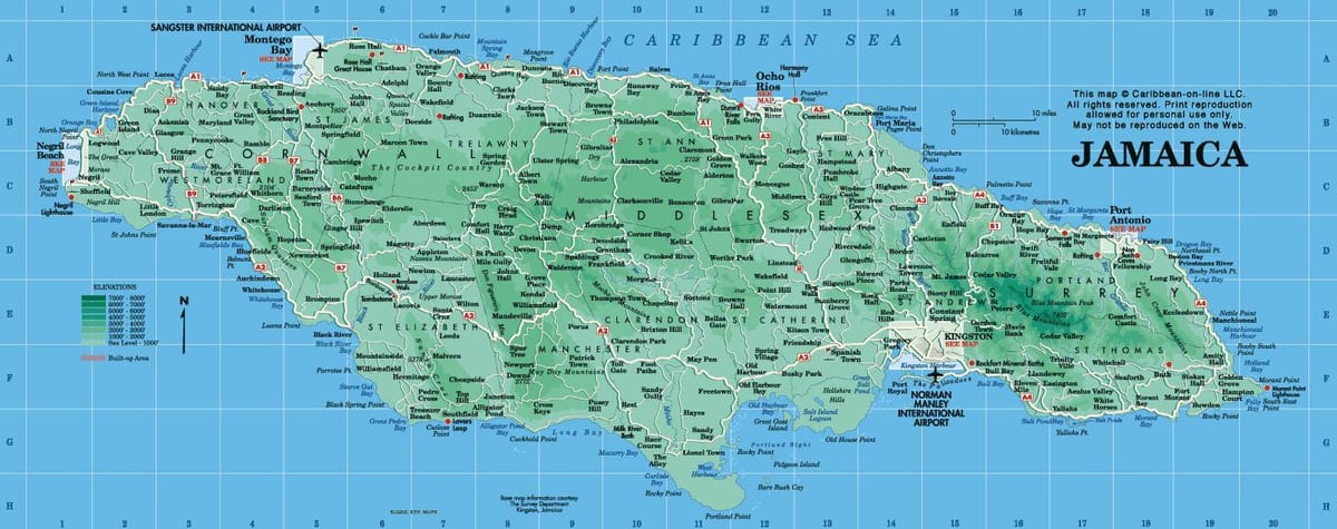 geografisk karta över jamaica