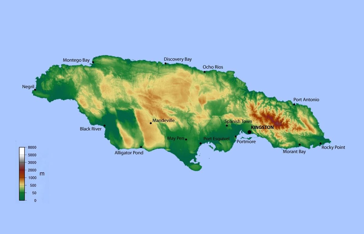 Karta över jamaica höjd