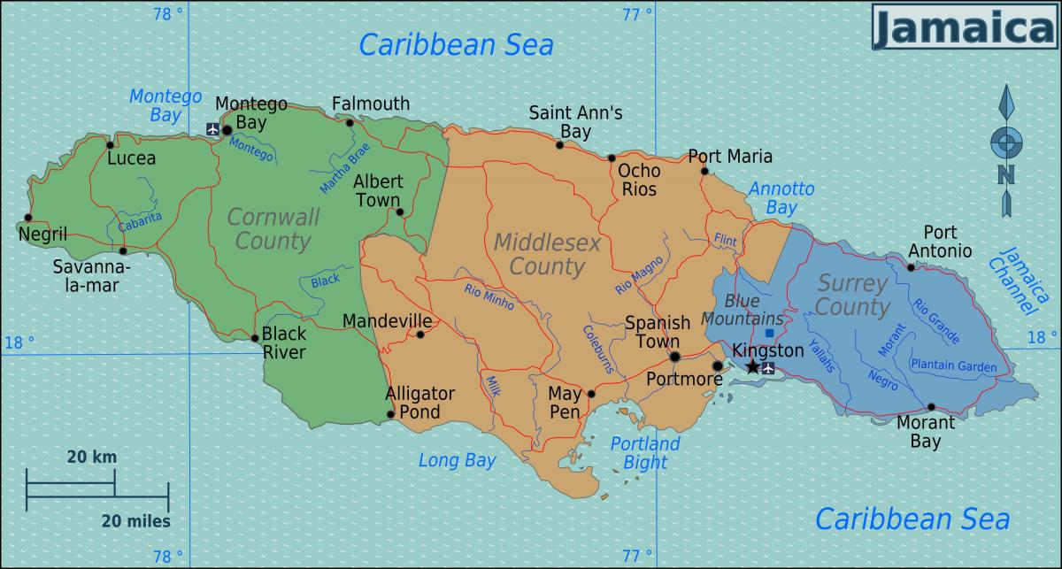 Karta över jamaica regioner