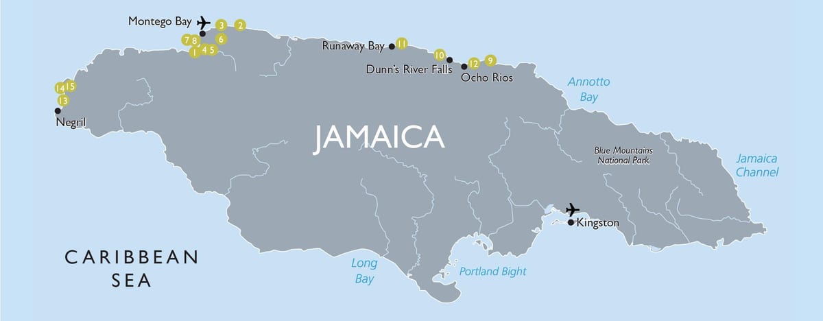 karta med sevärdheter i jamaica