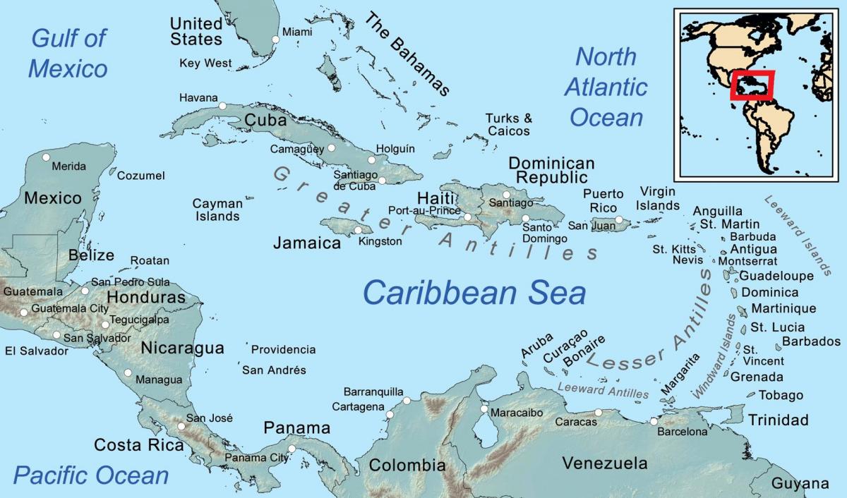 karta över jamaica och de omgivande öarna