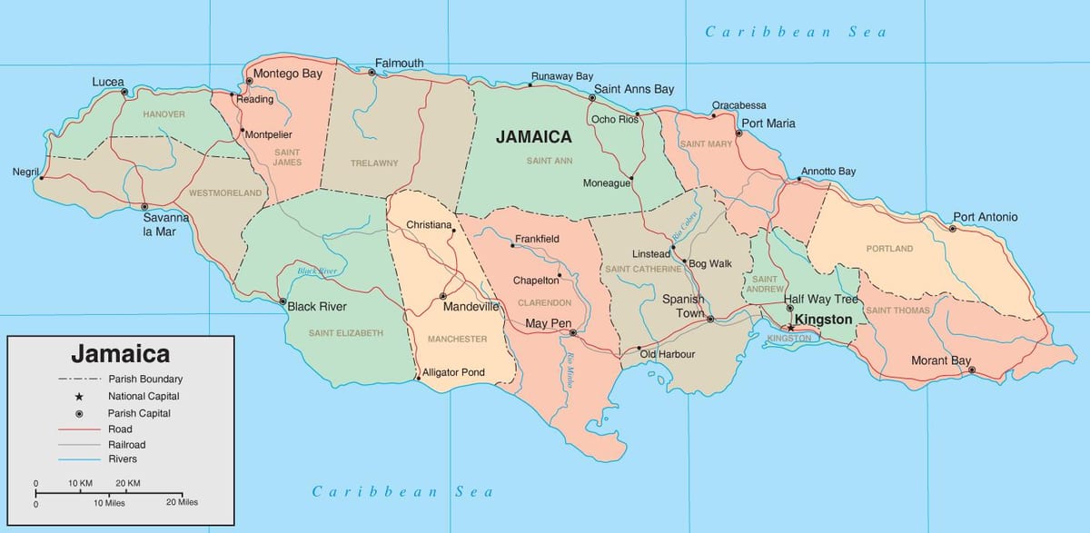 Karta över politiska jamaica