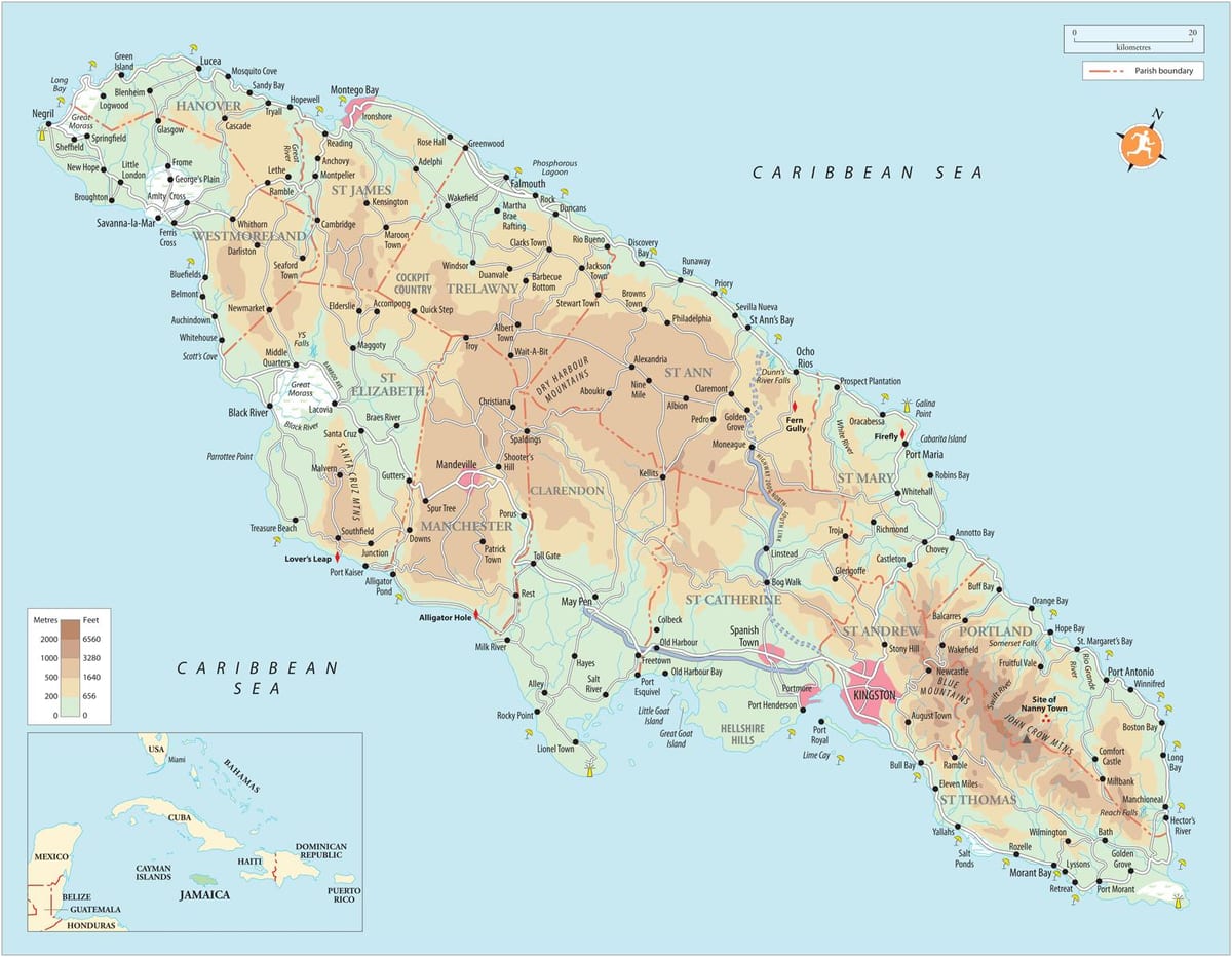 Karta över södra kusten jamaica 