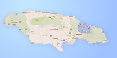 Karta över blue mountains jamaica