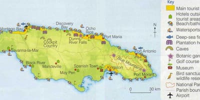 Karta över jamaica visar resort områden